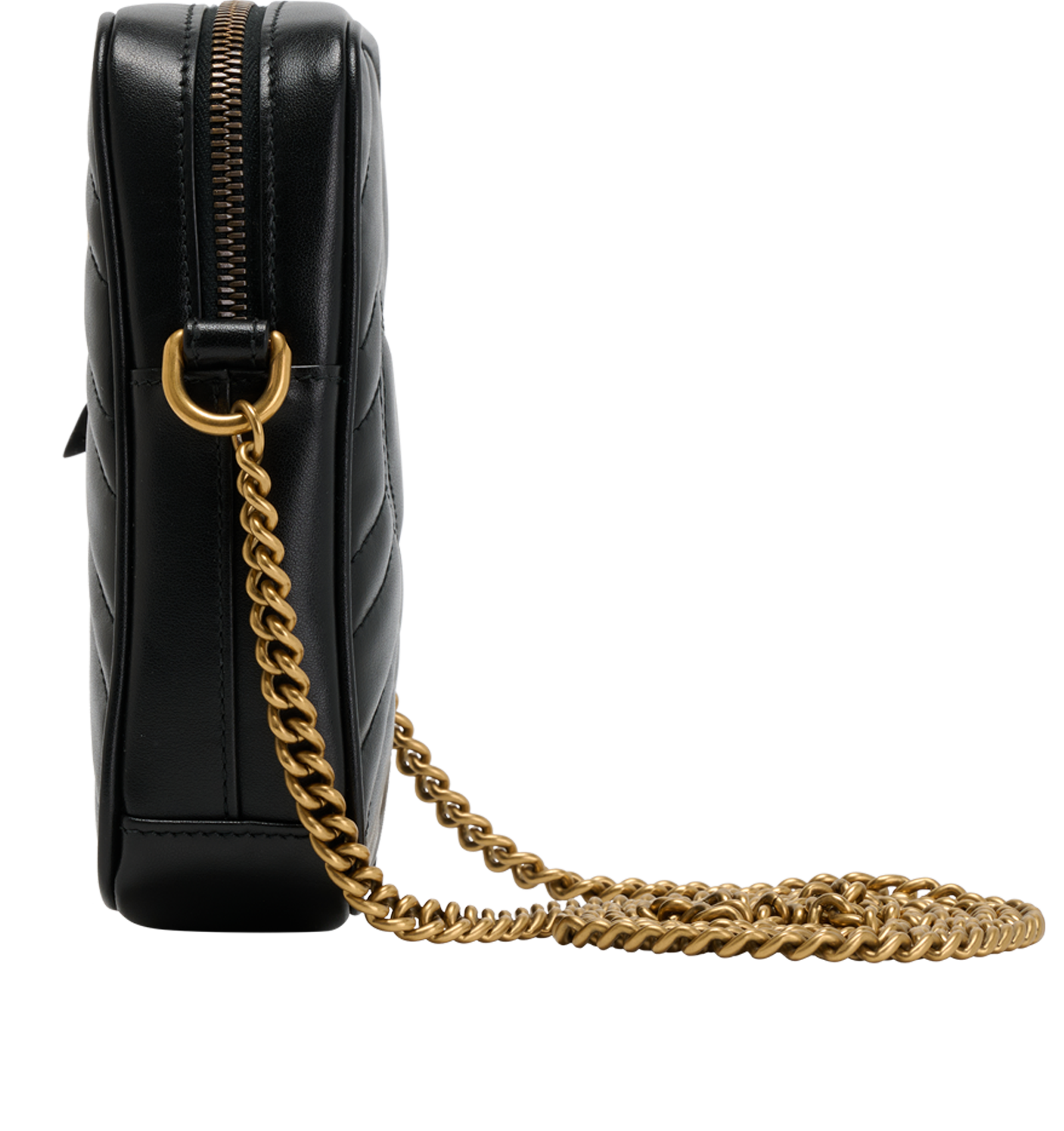 GG Marmont Mini Vertical Bag, &pound;495, Handbags, Black, Leather, Bottom view